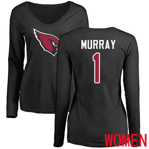 Arizona Cardinals Black Women Kyler Murray Name And Number Logo NFL Football #1 Long Sleeve T Shirt->nfl t-shirts->Sports Accessory